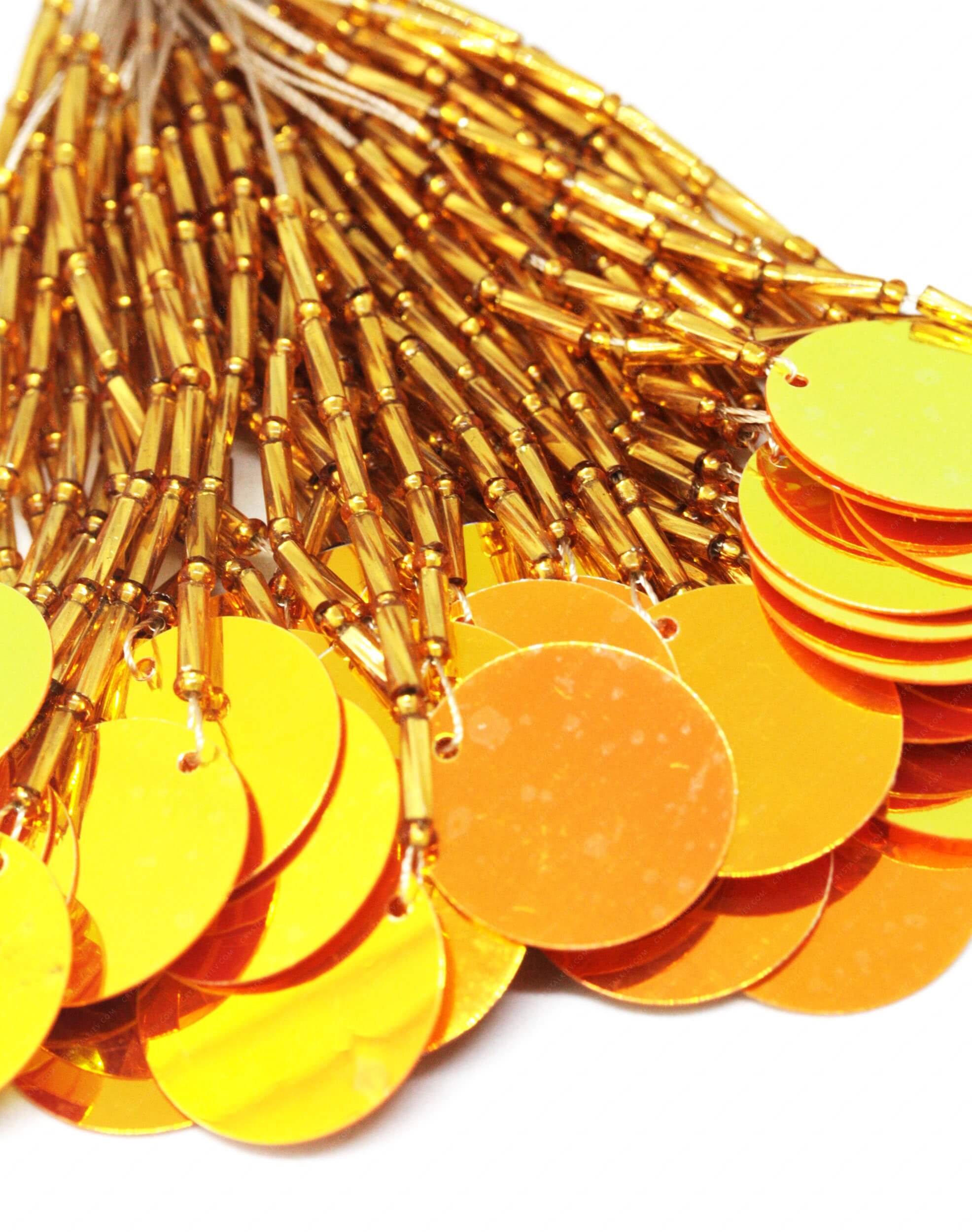 Пучки стекляруса Gold + паєтка Orange AB 2 см
